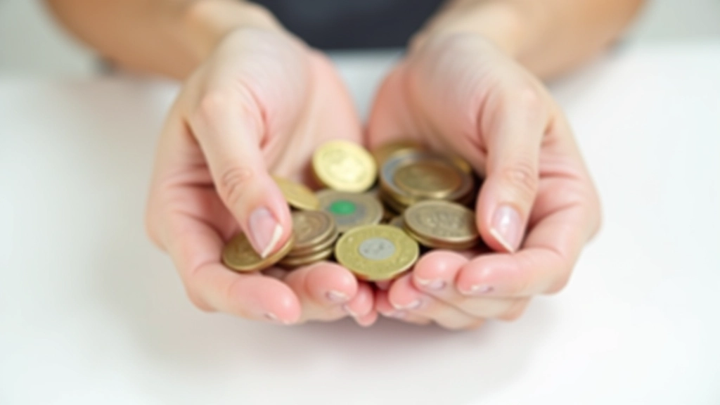 Mains tenant des billets et pièces, montrant l'épargne et la gestion d'argent physique sur table blanche