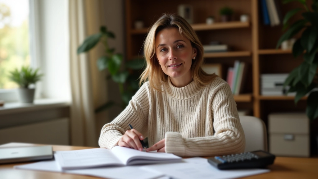 Personne assise à un bureau avec documents financiers, concentrée sur la planification budgétaire